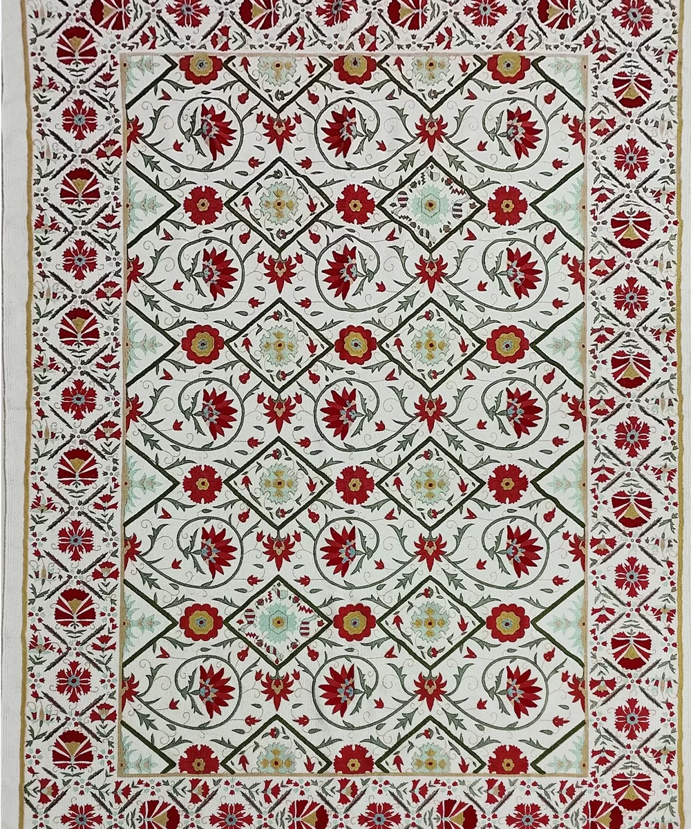 hand printed cotton embroidered kilim