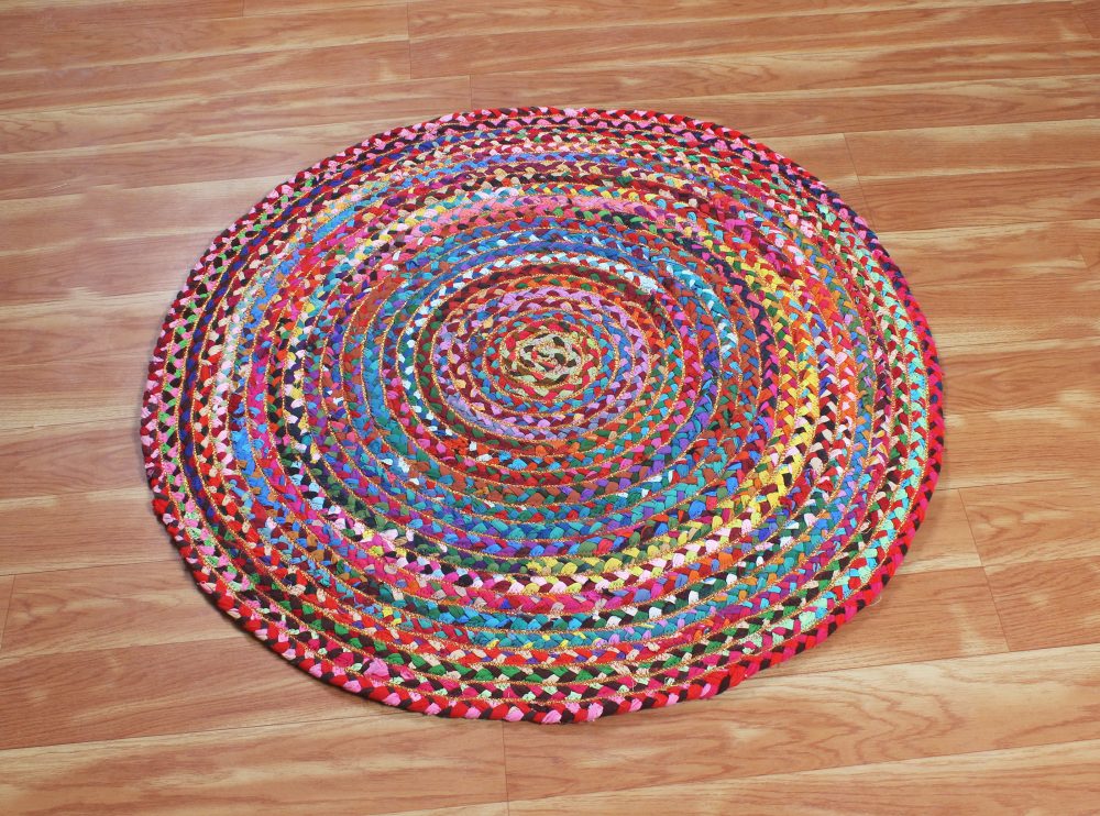 Outdoor Doormats Cotton Chindi Rug Indian Handmade Round Area Rug Kitchen Dining Room Multicolor Rug Bohemian Woven Carpet - Rajasthan Rugs 6