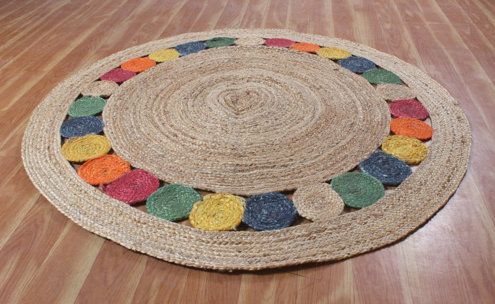 Multicolor Round Jute Rug Indian Handmade Woven Rug Outdoor Doormats Floor Rug Kitchen Dining Room Rug Bohemian Kilim Rug - Rajasthan Rugs 6