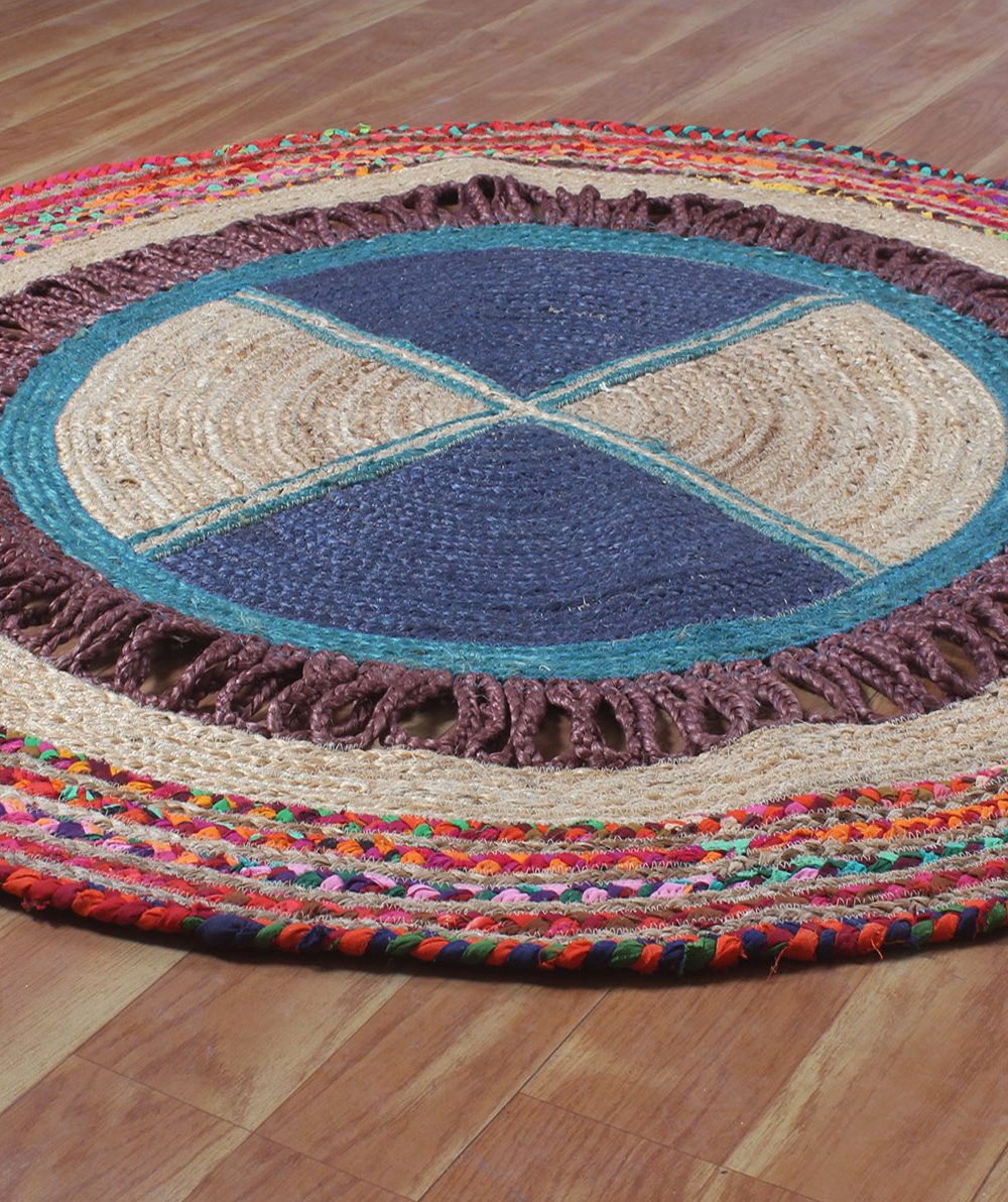 indian handmade round rug outdoor doormats cotton jute rug braiged chindi floor rug kitchen living room rug jute carpet
