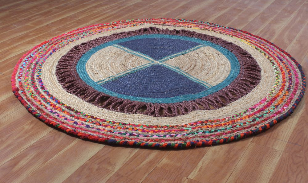 Indian Handmade Round Rug Outdoor Doormats Cotton Jute Rug Braiged Chindi Floor Rug Kitchen Living Room Rug Jute Carpet - Rajasthan Rugs 6