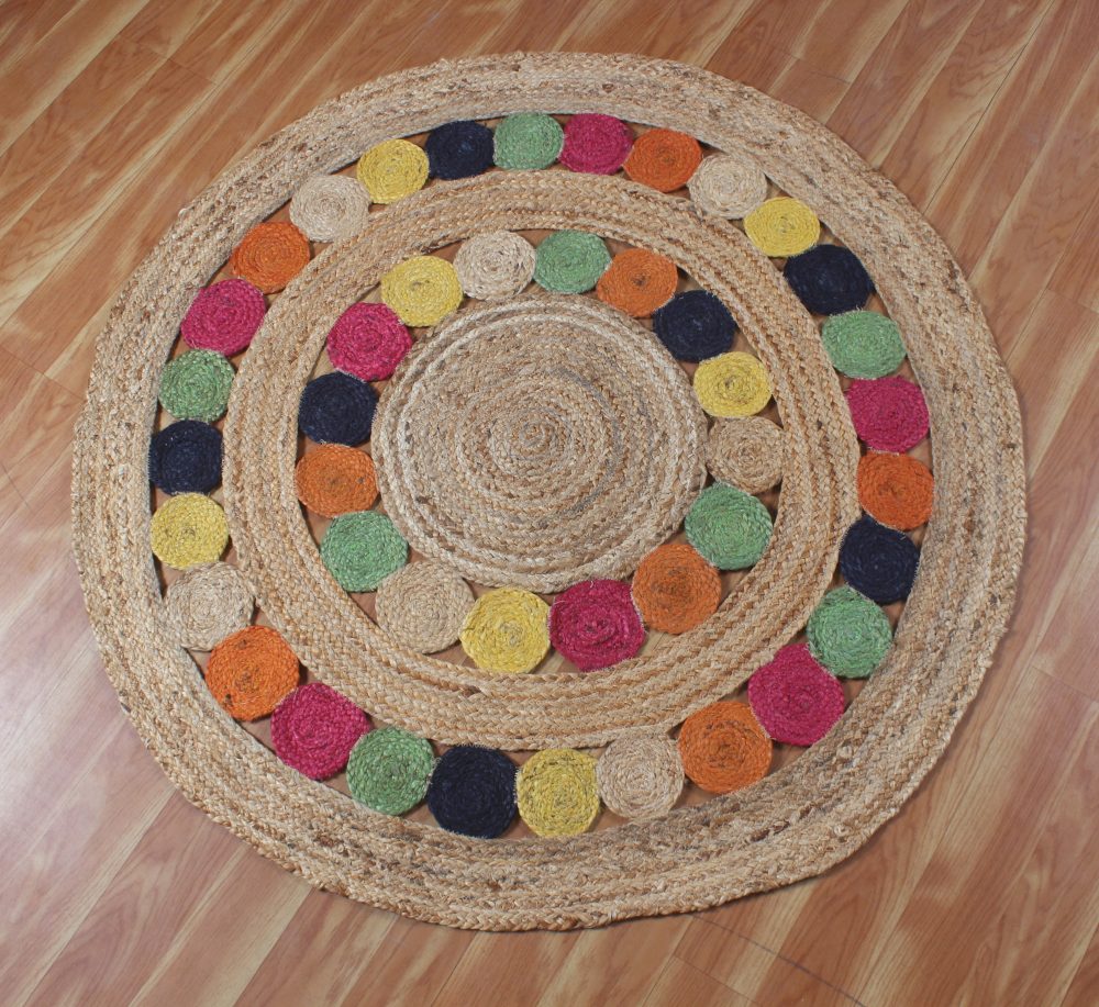 Multicolor Round Jute Rug Indian Handmade Area Rug Braided Kilim Floor Carpet Outdoor Doormats Woven Rug Office/Home Rug - Rajasthan Rugs 6