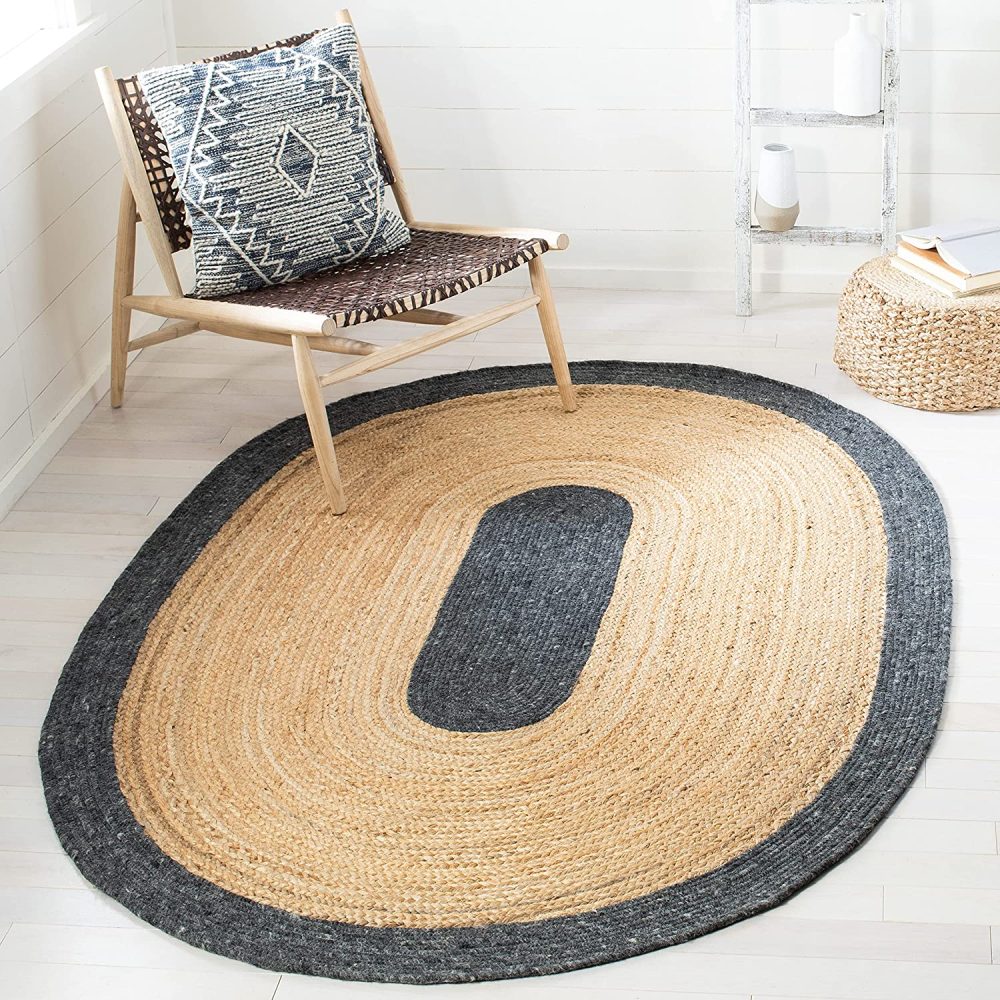 Black Cotton With Natural Jute Oval - Rajasthan Rugs 6