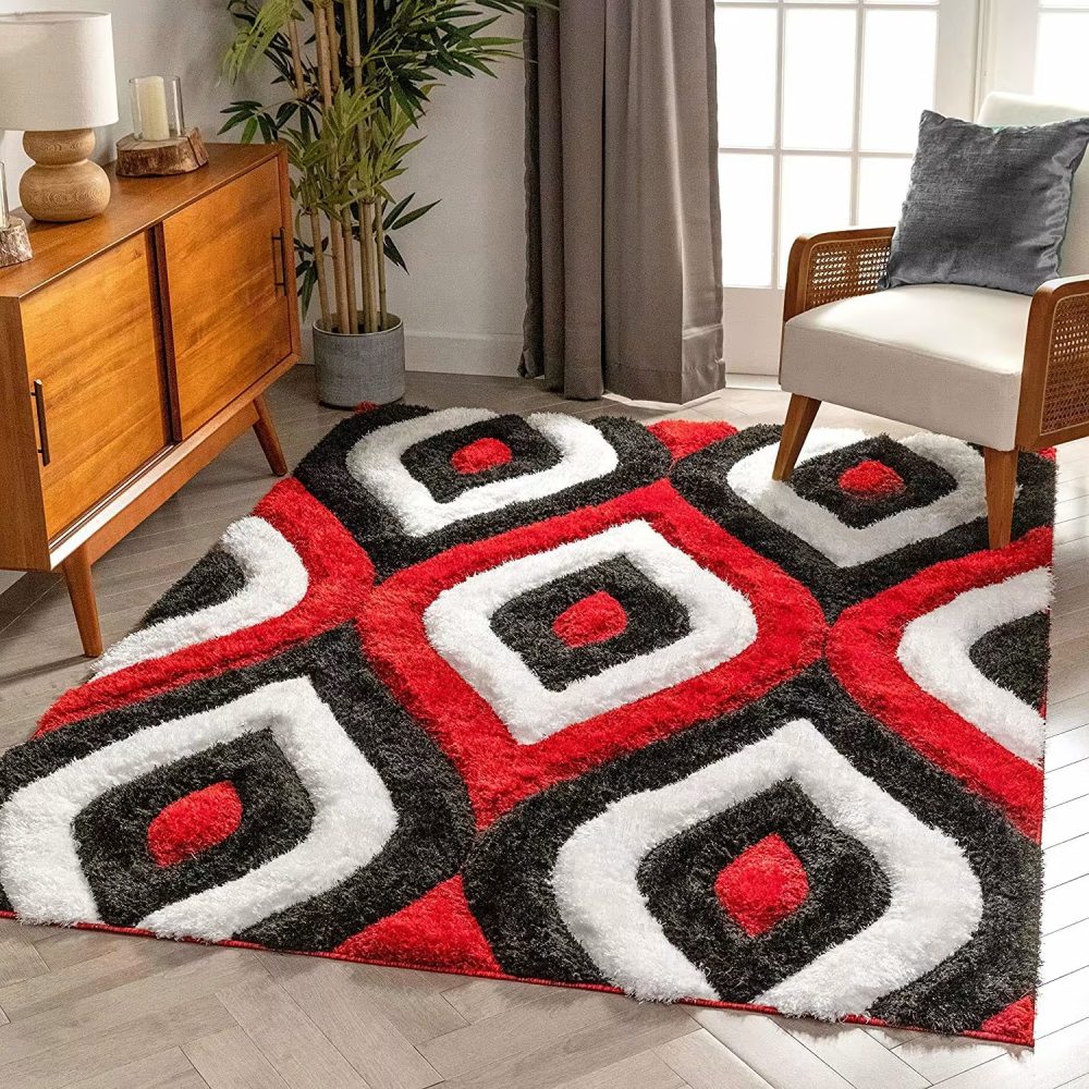 Black & Red Modern Carpet Collection Shaggy Rug - Rajasthan Rugs 6