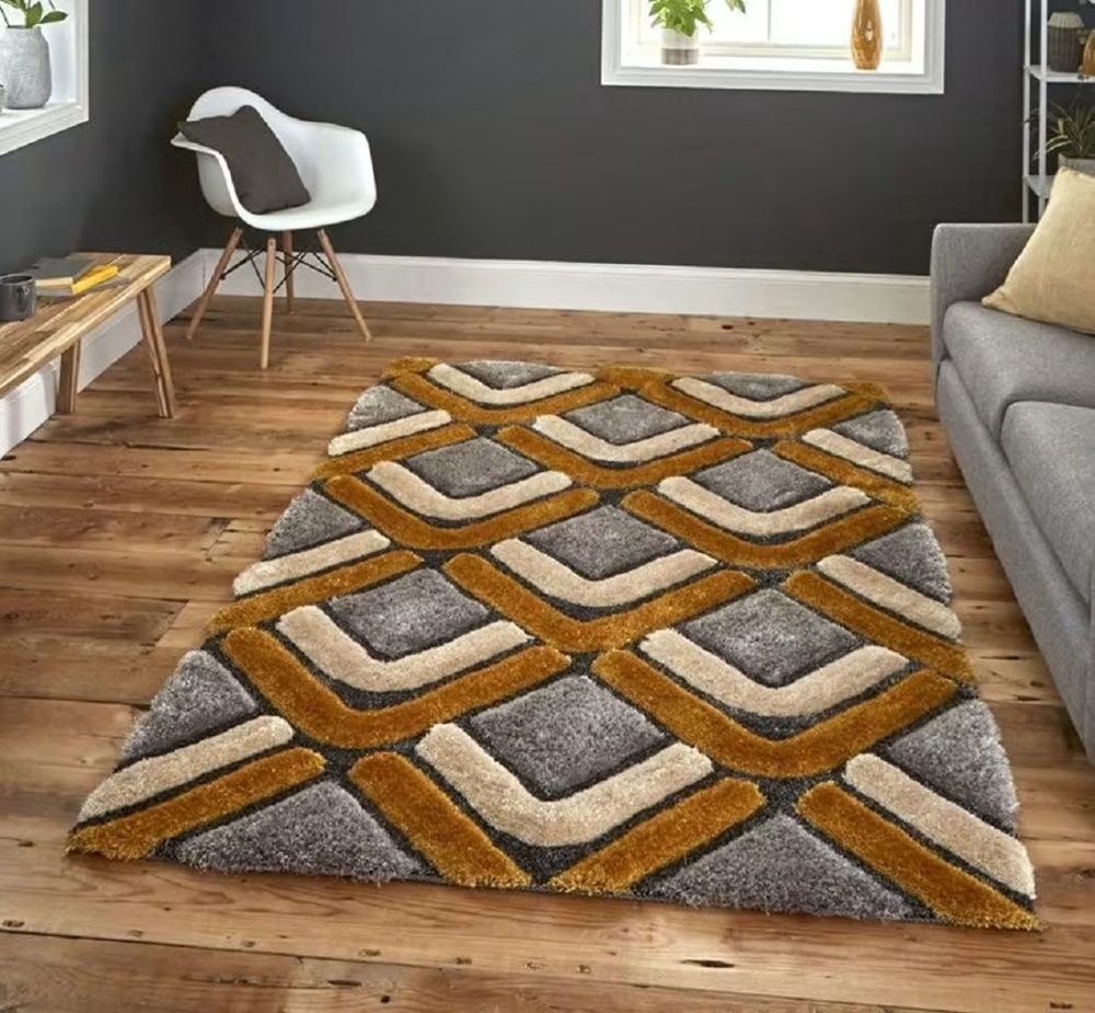 Golden & Gray Modern Carpet Collection Shaggy Rug - Rajasthan Rugs 6