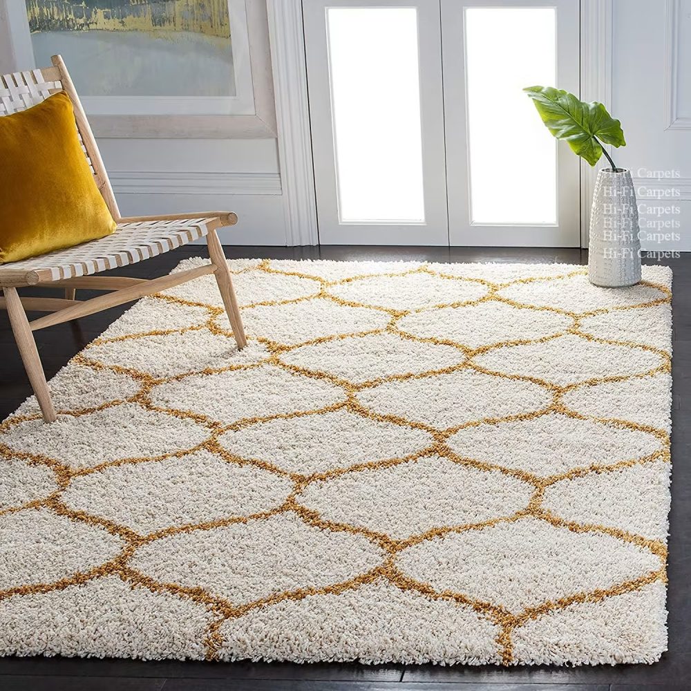 Golden & Ivory Beautiful Micro Soft Shaggy Rug - Rajasthan Rugs 6