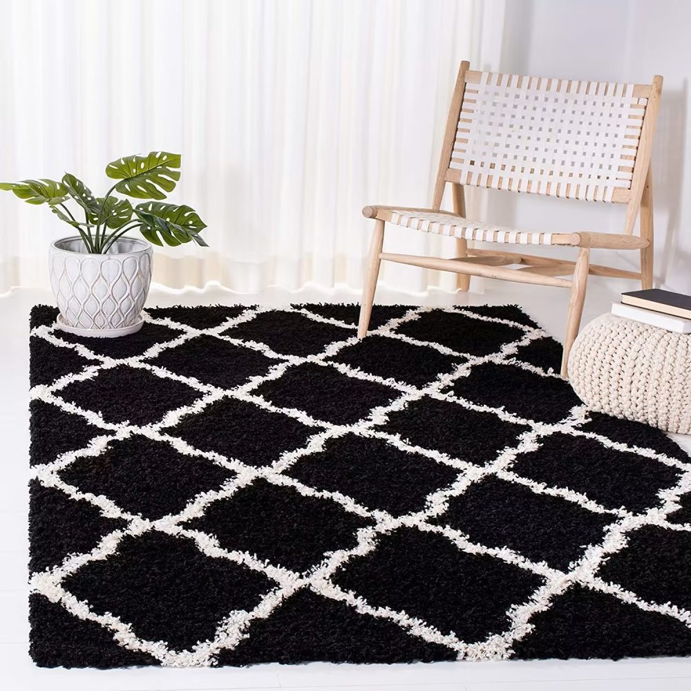 Micro Indoor Home Living Room Area Rug’ Black With Ivory - Rajasthan Rugs 6