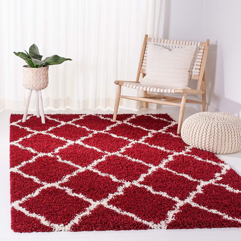 Micro Indoor Home Living Room Area Rug’ Red With Ivory - Rajasthan Rugs 6