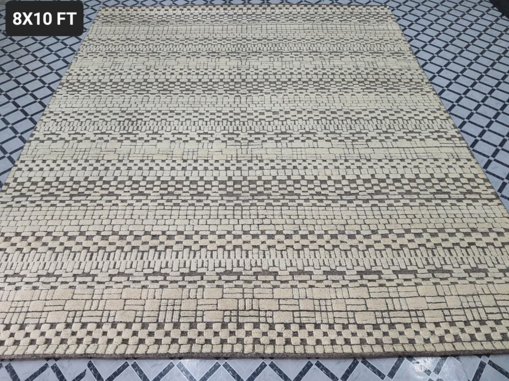 Ivory Abstract HandWoven Carpet - Rajasthan Rugs 6