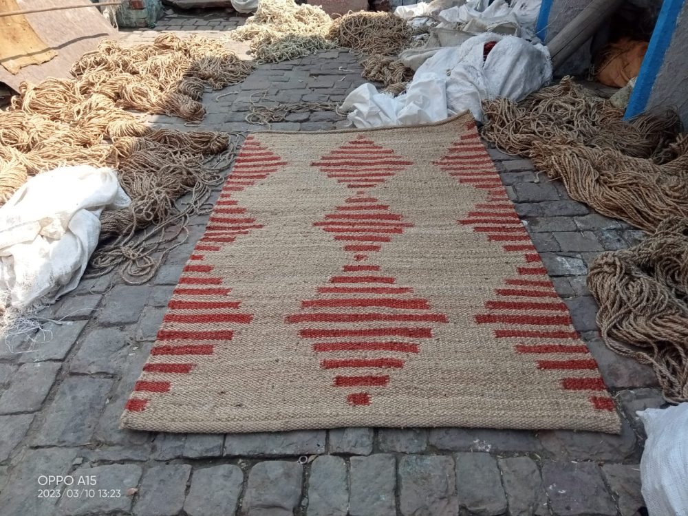 Printed Wool And Jute Rug - Rajasthan Rugs 6