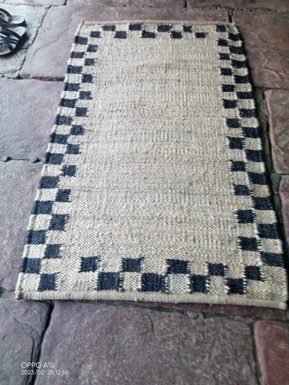 THE HANDMADE FLAIR Beige & Black Self-Design Jute Floor Carpet - Rajasthan Rugs 6