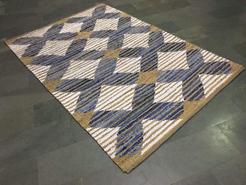 Runner Blue White Rug Indoor Outdoor Use Handmade - Rajasthan Rugs 6